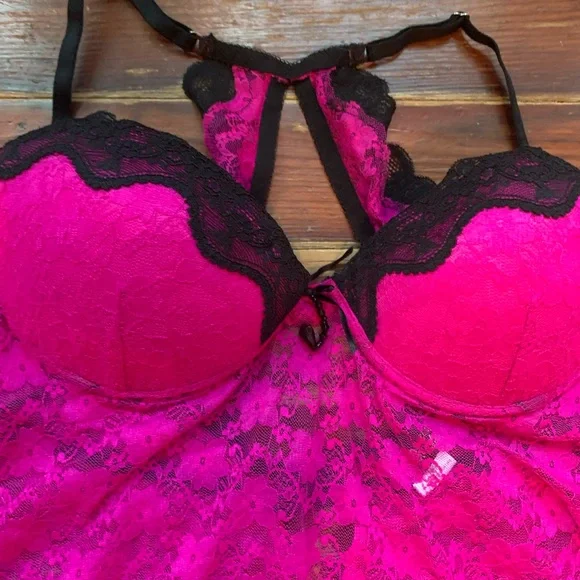 Seductive Wear Bright Pink Black Underwire Push Dress Babydoll by Cinema Etoile - Picture 3 of 12